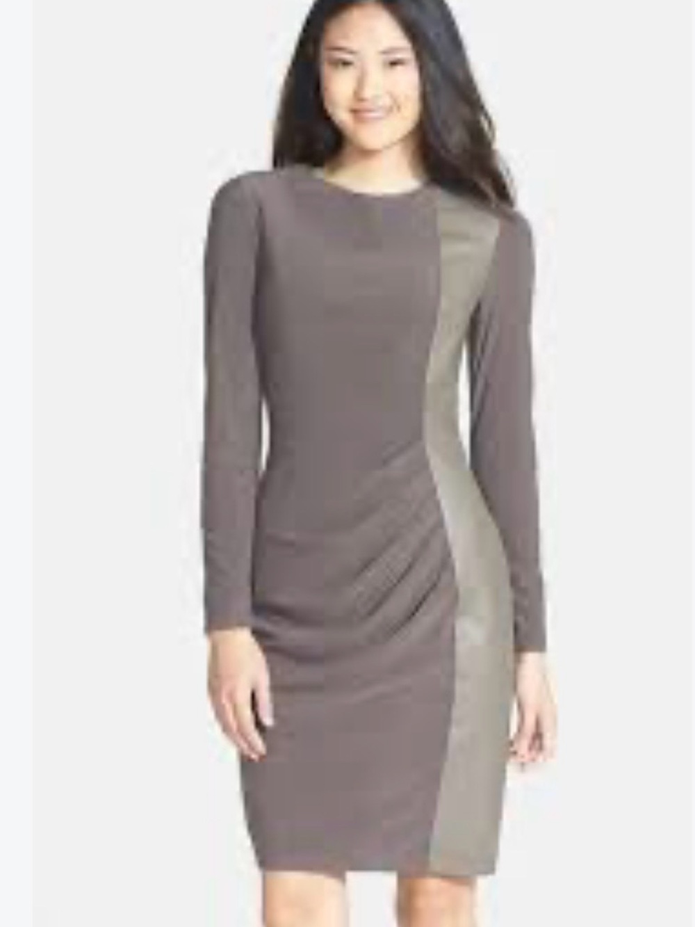 NWT Vince Camuto Gray Faux Leather Panel Mixed Media Sheath Dress Gray  Size 16
